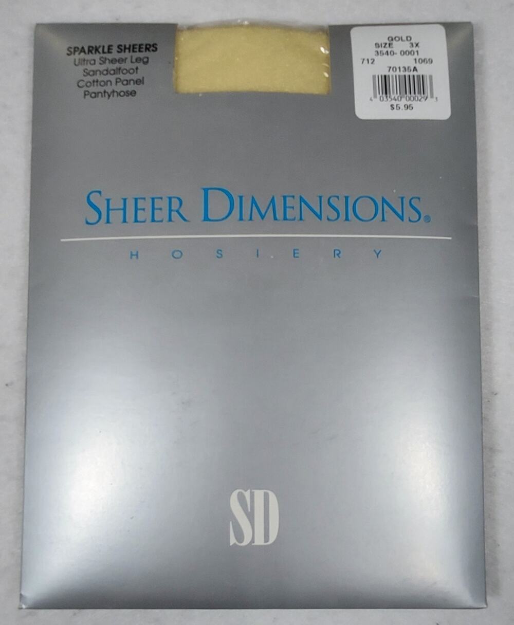 Vintage SHEER DIMENSIONS Pantyhose Sparkling Ultra Sheers Gold Size 3X New USA